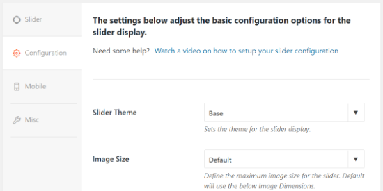 Change slider configurations