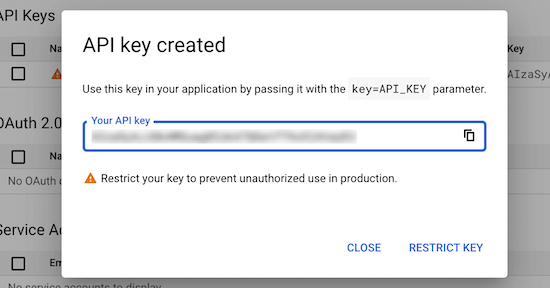 Copier la clé API