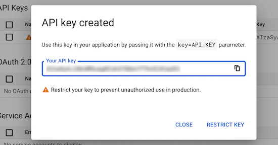 Copy API key