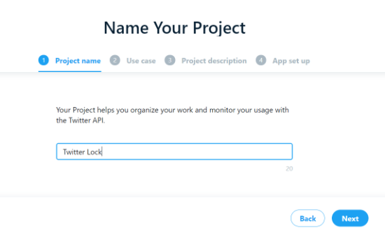 Enter a name for your project