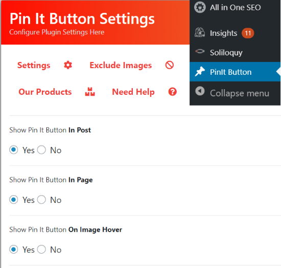 Pin it Button settings