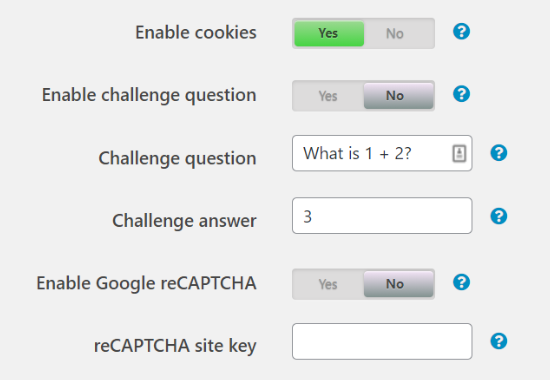 Security settings in options tab