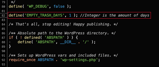 Paste the Snippet Near the End of Your wp-config.php File