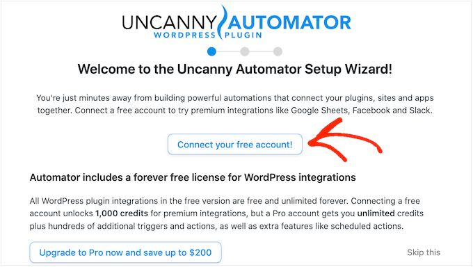 Подключение WordPress к вашей бесплатной учетной записи Uncanny Automator