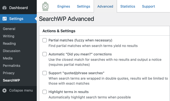 Расширенные настройки SearchWP