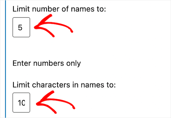 Limit number of names and characters