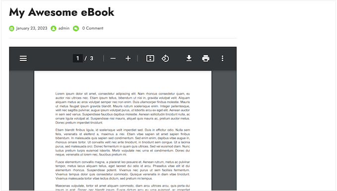 A PDF viewer, created with the built-in WordPress File block