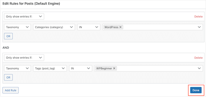 Adding multiple rules to a custom search form
