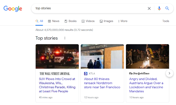 Сниппет лучших историй в Google