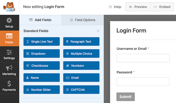 WPForms form editor screen