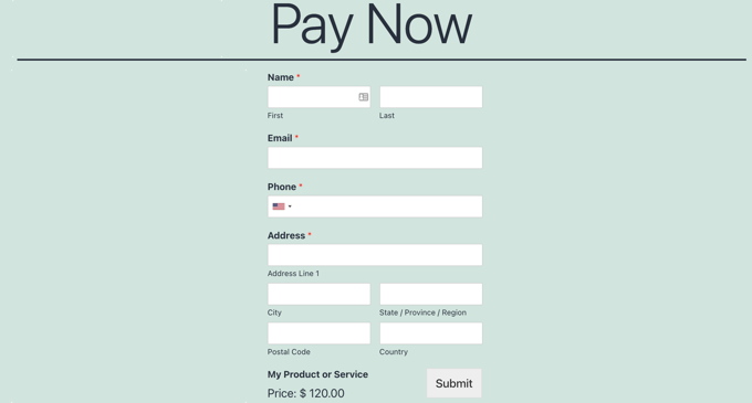 Предварительный просмотр формы PayPal Payments