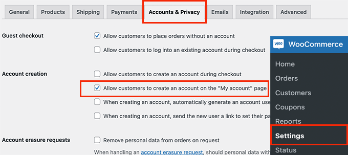 Enable account creation in WooCommerce