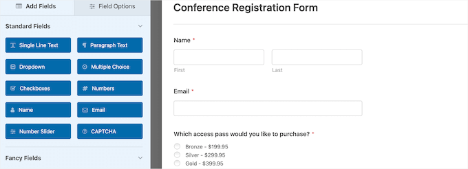 Пример регистрационной формы WPForms