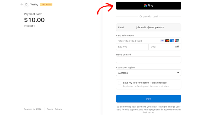 Stripe Checkout Preview With Google Pay