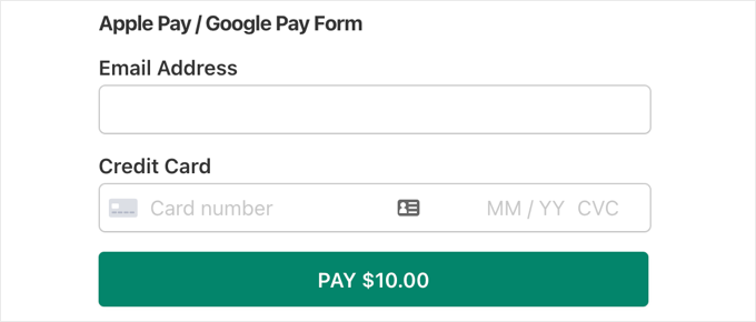 Предварительный просмотр формы оплаты WP Simple Pay