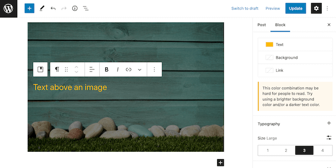 How to Add Text on Top of an Image in WordPress (3 Methods) 13 Increasing the text size