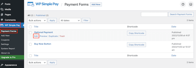 Adding a payment form to WordPress using shortcode