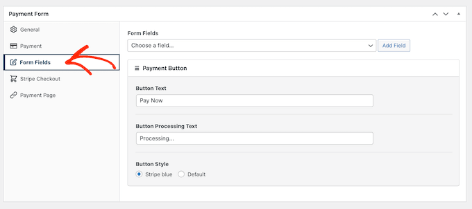 WP Simple Pay's form field settings