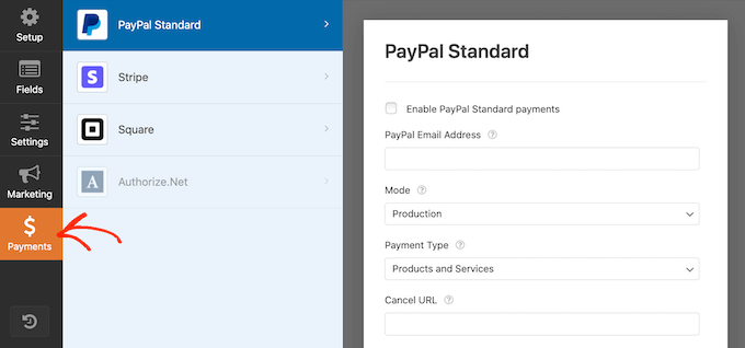 Configuring PayPal payments with WPForms