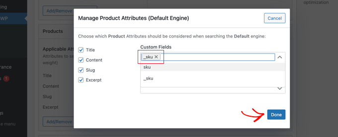 Select _sku From the Custom Field Drop Down Menu