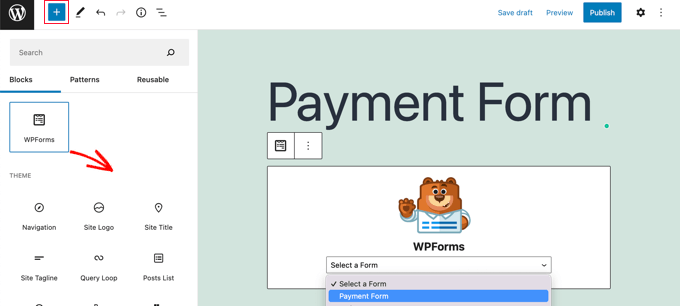 Drag the WPForms Block Onto Your Post or Page