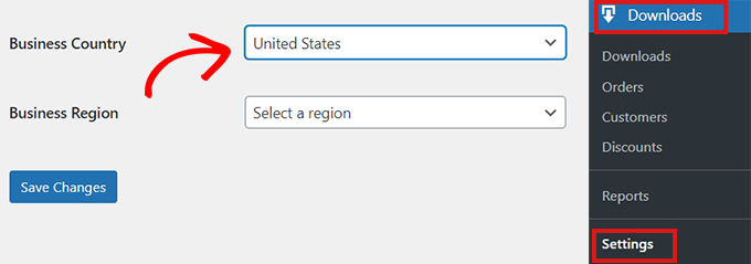 Select a business country
