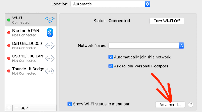 The Advanced network settings on Mac