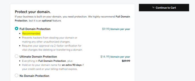 Select full domain protection