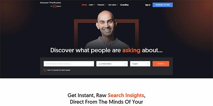 Answer the Public's keyword tool Answer The Public