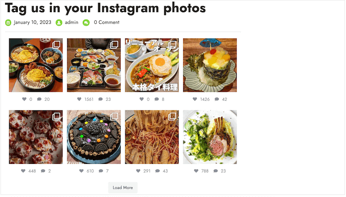 A food hashtag Instagram feed, created using Smash Balloon