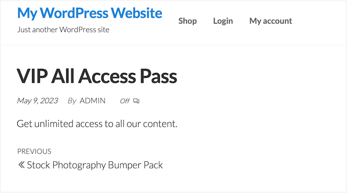 An example of an all access pass created using Easy Digital Downloads