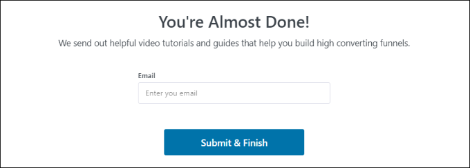 Enter your email and finish setup